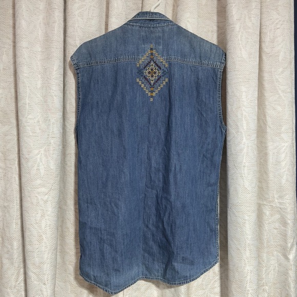 Bershka Denim Vest Embroidered Regular Fit‎ Size Large Western Style - Picture 3 of 11
